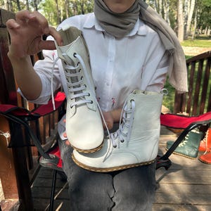 Earthing Handmade Natural Women Boots Shoes, Grounding Barefoot Shoes Women, Walking Women Leather Boots,Minimalist Turkish White Boots