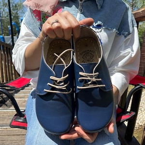 Handmade Leather Barefoot Shoes: Navy Blue Grounding Shoes