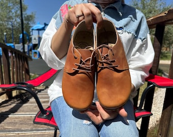 Walking Natural Women Shoes, Barefoot Shoes Handmade, Grounding Comfortable Women Shoes, Leather Shoes, Oxfords Shoes, Crazy Honey-Caramel