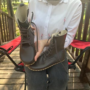 Earthing Leather Barefoot Women Boots: Minimalist Handmade Turkish Brown