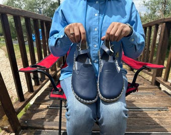 Handmade Natural Women Sandals, Walking Barefoot Shoes, Earthing Comfortable Women Sandals, Leather Sandals Shoes, Navy Blue Shoes