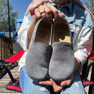 Handmade Leather Barefoot Shoes: Comfortable Gray Suede Walking Shoes