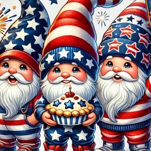 Les gnomes patriotiques du 4 juillet PNG | Clipart mignon jour de l'indépendance des Etats-Unis | Téléchargement instantané pour travaux manuels, chemises, cartes, sublimation