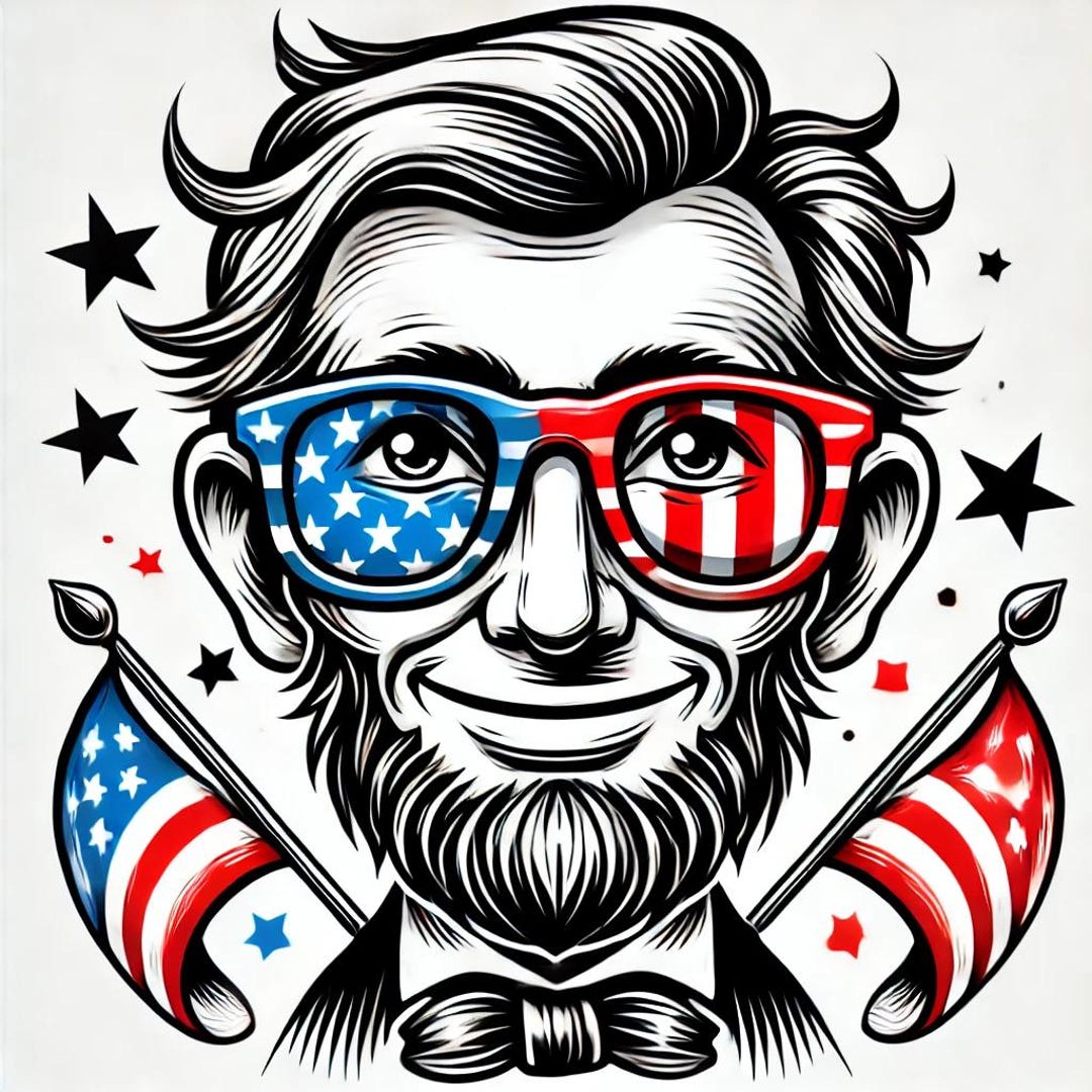 July Linchan Whimsical 4th of July Lincoln PNG | Patriotic Cartoon President With ...