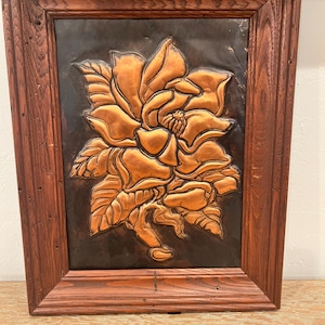 Vintage MCM 1960s Framed Copper Relief Panel