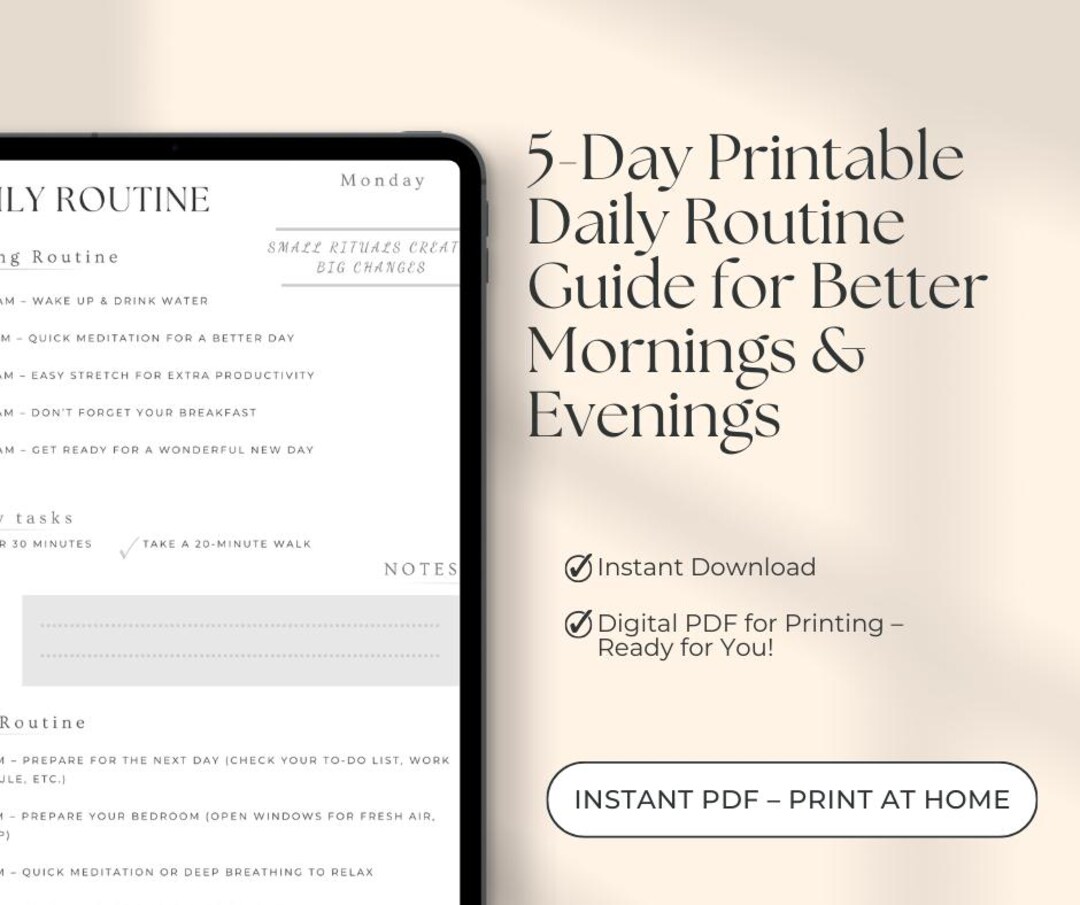 5-day Printable Daily Routine PDF, Habit Tracker, Morning Evening ...