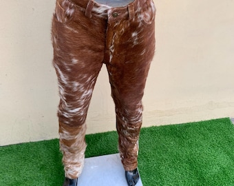 Men's Hair-On Cowhide Leather Pants, Western Style