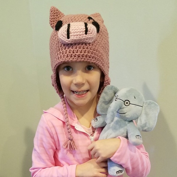 Made to Order  crochet Piggie Hat, "Piggie and Gerald", Mo Willems