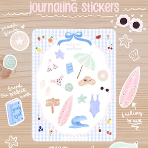 sand & surf sticker sheet | journal stickers, junk journals, summer stickers, bullet journals, planner stickers