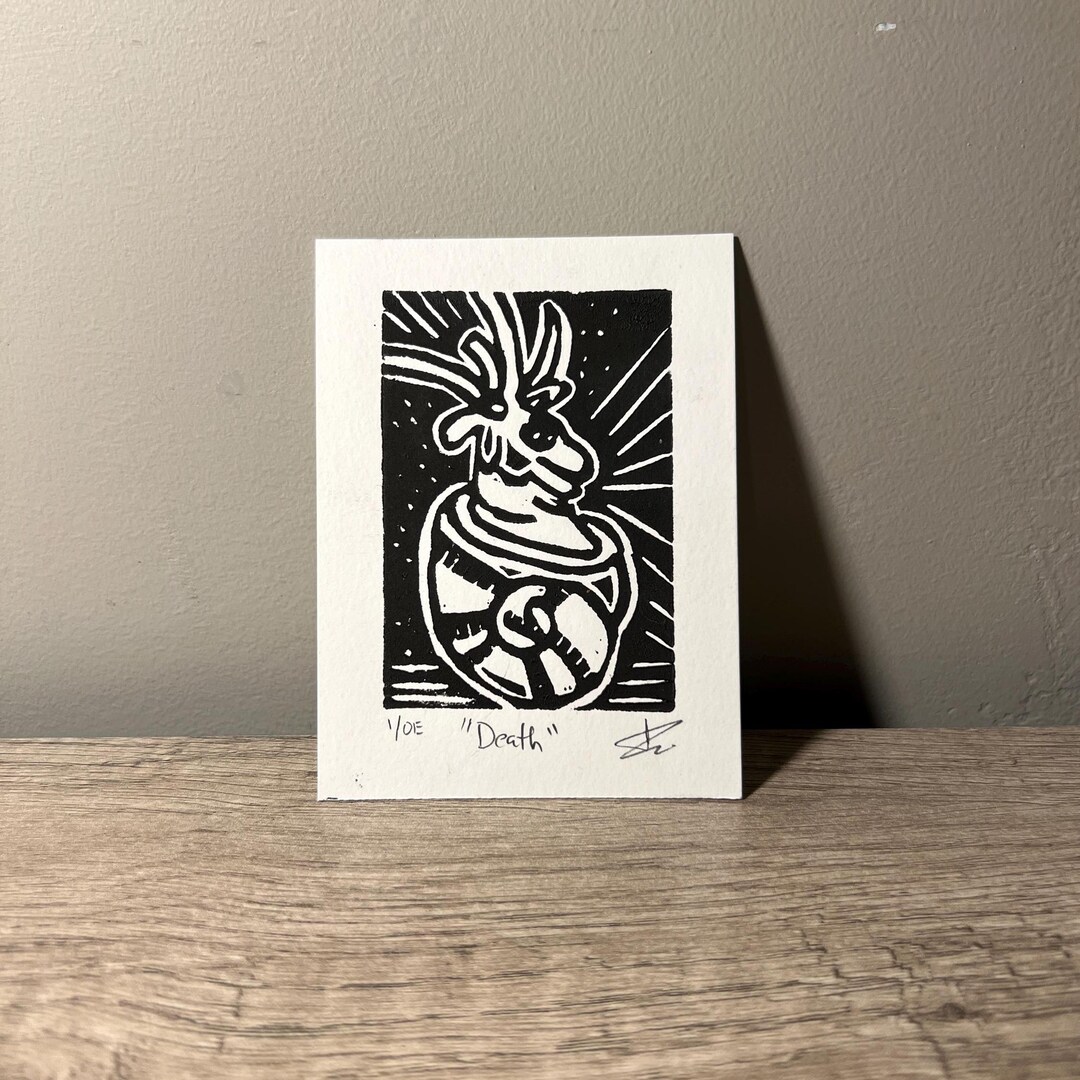 Medieval Art death Linocut Hand Printed Linoprint 3 X 4 Mini Print Four ...
