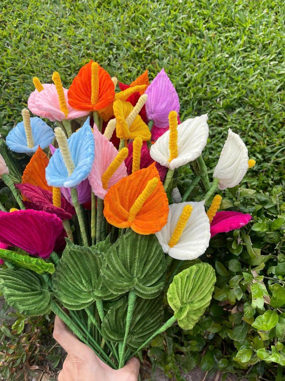 Colorful Anthurium flower | Handmade Pipe Cleaner Flower Basket | Mom Gift | Home Decor | Wedding Bouquets | Gift For Her | Anniversary Gift