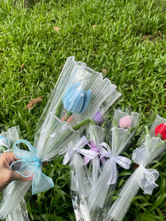 Colorful Tulip Bouquet | Handmade Tulip | Handmade Pipe Cleaner Flower Basket | Mom Gift | Home Decor, Gift For Her, Anniversary Gift