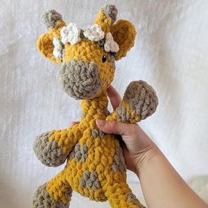 Crochet Giraffe Plushie | Handmade Lovey Stuffed Animal | Soft Polyester Yarn | 16 Inches Tall
