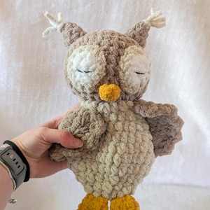 Crochet Owl Snuggler: Handmade Plush Woodland Nursery Decor