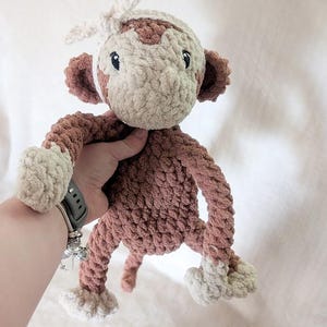 Crochet Monkey Plushie | Handmade Lovey Stuffed Animal | Soft Polyester Yarn | 12 Inches Tall