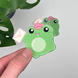Bonita pegatina de rana de cartero/pequeña rana kawaii con forma de carta/impermeable para portátil, diario, botella de agua y pequeño regalo para niños