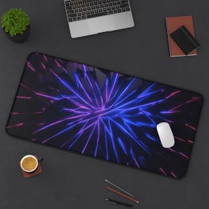 Neon Geometric Gaming Desk Mat: RGB LED Style, Non-Slip