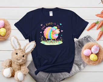Sheep Illustration T-Shirt - Faith Shirt, Bible Verse Tee, Cute The Lord is my Shepherd, Gift for Christians, Cozy Casual Wear, Easter