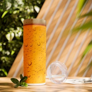 Frosted Beer Style Skinny Tumbler with Straw | 20oz Drinkware, Summer Party Cup, Eco-Friendly Travel Mug, Gifts for Beer Lovers