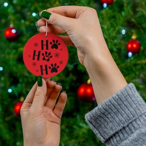 Pet Paws Ho Ho Ho Round Ceramic Ornament