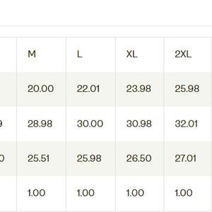 May include: Size chart showing width, length, and sleeve length measurements in inches for different sizes of a garment, from S to 5XL. The size tolerance is 1 inch for all sizes.