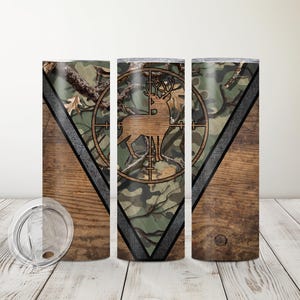 Buck in the Crosshairs Skinny Tumbler, 20oz - Hunting Gift, Deer Hunter Mug, Wildlife Lover Cup, Camo Drinking Glass, Outdoor Enthusiast