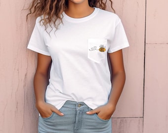 Bee Pocket T-Shirt, Unisex Tee, Cute Insect Shirt, Nature Lover Gift, Comfy Summer Top