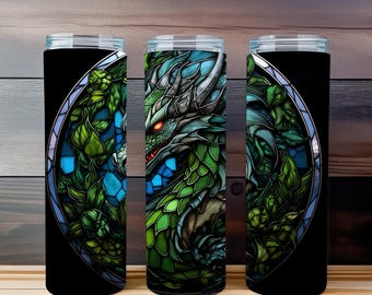 Roestvrijstalen drakenbeker, 20 oz - mystiek drakenontwerp, warme en koude dranken, milieuvriendelijke beker, cadeau fantasieliefhebber, herbruikbaar reizen