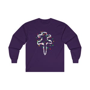 Funny Christmas National Lampoon Unisex Long Sleeve Tee, Holiday Cat Lover Gift, Cotton Shirt, Christmas Vacation Tee, Humorous Xmas Apparel Purple