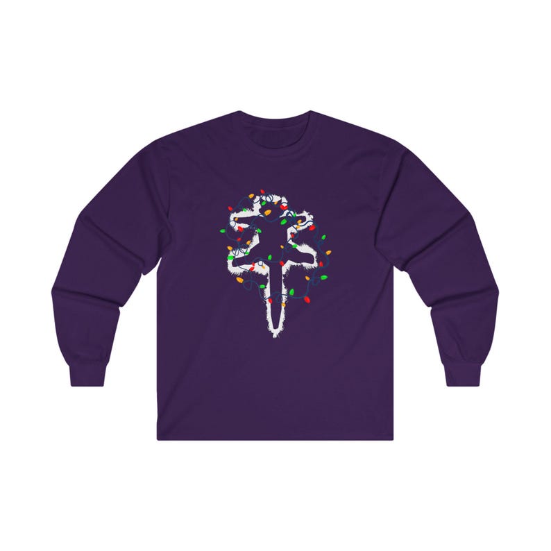 Funny Christmas National Lampoon Unisex Long Sleeve Tee, Holiday Cat Lover Gift, Cotton Shirt, Christmas Vacation Tee, Humorous Xmas Apparel Purple