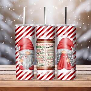 Reglas navideñas de los gnomos: vaso estrecho con pajita, 20 oz