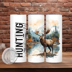 Elk Hunting Life Skinny Tumbler, Outdoor Hunter Gift, 20oz Drinking Cup with Straw, Wilderness Theme Mug, Hunter Present