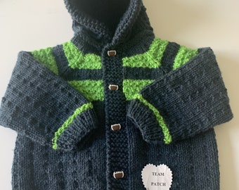 SEATTLE SEAHAWK Hoodie  Team patch added no charge....see note below.      Also available in cardigan and  poncho style