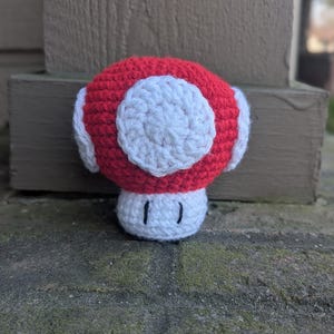 Handmade Crocheted Super Mario Mushroom Inspired Keychain Key Ring