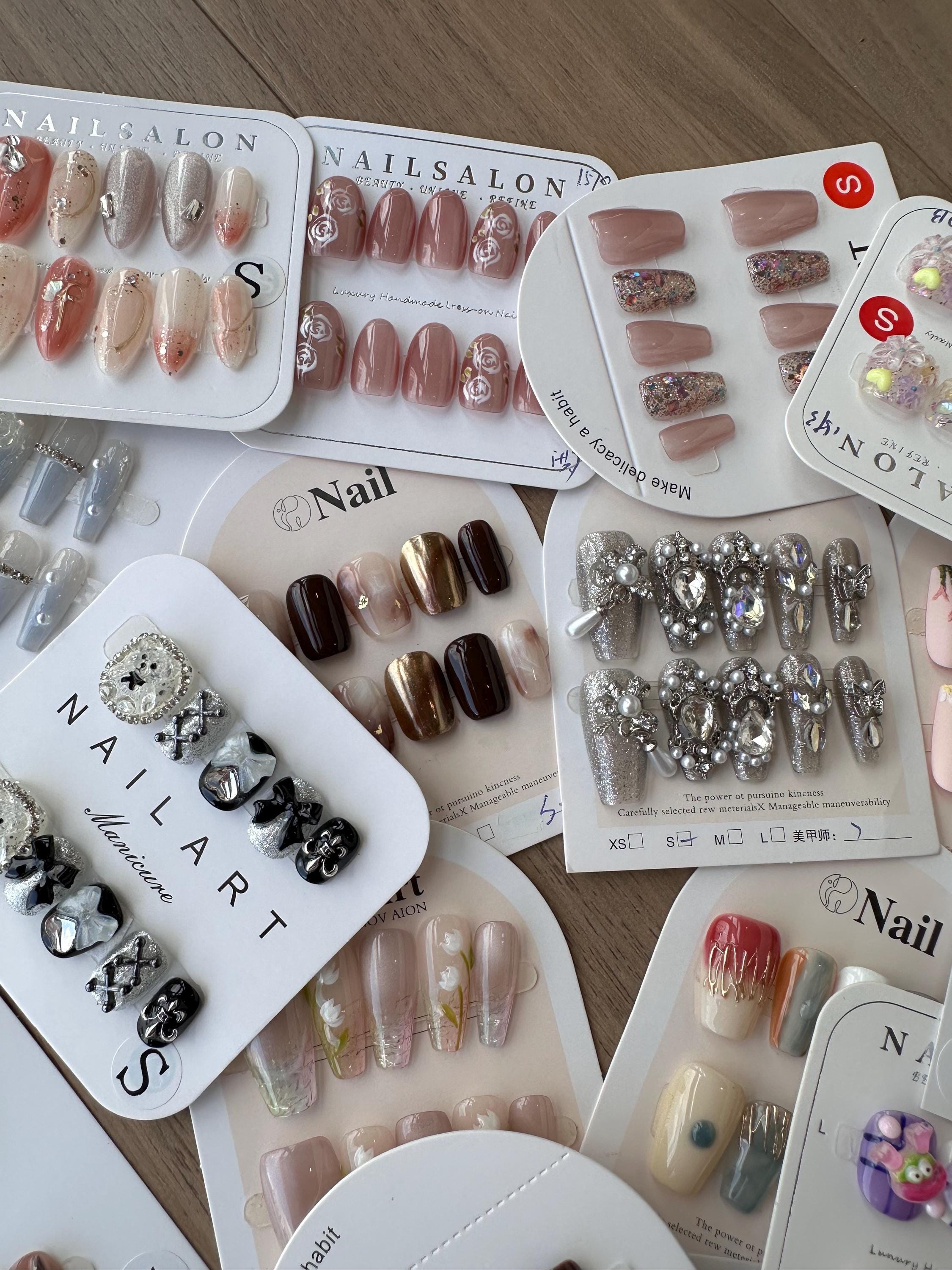20 Sets Handmade Flower Press on Nails: Luxury Reusable Spring Nail Set ...