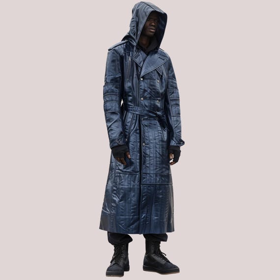 Leather Navy Raincoat Men Lighthouse Stockman Full Length