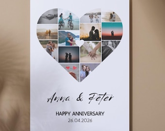 Anniversary Heart Photo Collage Canva Frames Template (PDF)
