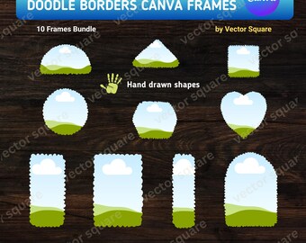 Hand drawn Doodle Borders Custom Canva Frames + Transparent PNG + SVG vector files