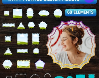Wavy Frames Bundle Design Assets - 60 Elements (digital download)