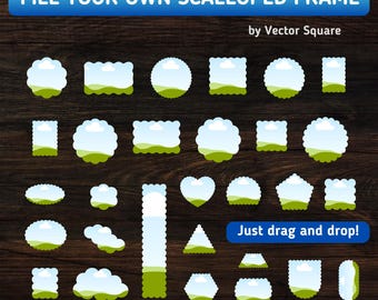 Scalloped Canva Frames Bundle: 37 Custom Frames + 72 Cut Shapes