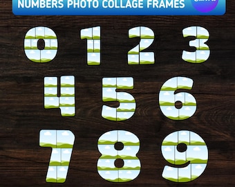 Numbers Photo Collage Canva Template, Drag & Drop Frames (Digital Download)
