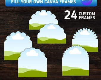 Half Scalloped Custom Canva Frames Bundle: 24 Custom Frames + 48 Cut Shapes (Digital Download)