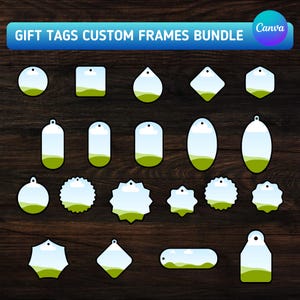 Peut inclure: Un ensemble de 20 cadres de tags cadeaux différents avec un design de gazon vert et de ciel bleu. Les cadres sont de formes variées, notamment des cercles, des carrés, des ovales et des étoiles. Les cadres sont parfaits pour ajouter une touche personnelle à vos cadeaux.