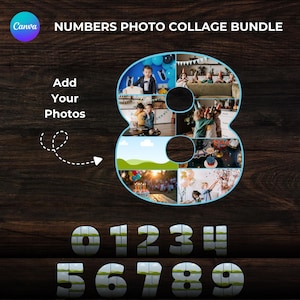 Numbers Photo Collage Canva Template, Drag & Drop Frames (Digital Download)