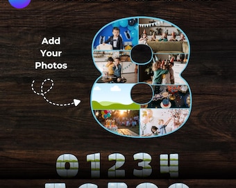 Numbers Photo Collage Canva Template, Drag & Drop Frames (Digital Download)