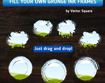 Grunge Ink Custom Canva Frames: Drag & Drop Graphic Design Elements (7 Items) (Digital Download)