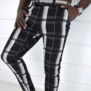 Men&#39;s Checkered Dress Pants: Slim Fit Poly Rayon Blend