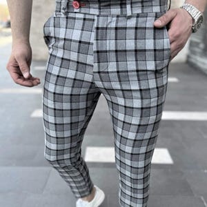 Men&#39;s Slim Fit Checkered Dress Pants: Poly Rayon Blend