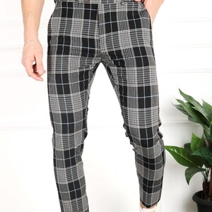 Slim Fit Checkered Dress Pants: Poly Rayon Blend - Formal & Office Wear