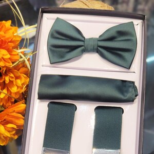 Men&#39;s Hunter Green  Suspender & Bowtie set  ( Y- Back and Adjustable elastic )